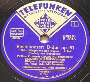 GEORG KULENKAMPFF: BEETHOVEN VIOLIN CONCERTO *SET OF 6 SHELLAC RECORDS* - Imagen 1 de 12