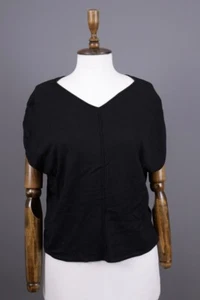 Wolford Black Short Sleeve V-Neck Knit Lagenlook Top Shirt Size L - Picture 1 of 13