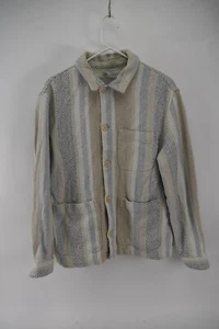 Zara Mens Striped Multicolor Beige Button Cotton Blend Jacket Size XL - Picture 1 of 4