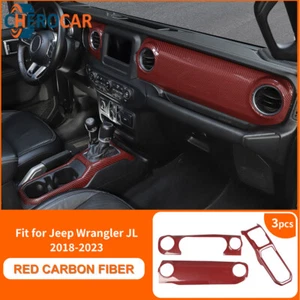 Red Carbon Fiber Center Console Dash Board Gear Trim For Jeep Wrangler JL JT 18+ - Foto 1 di 12