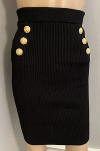 Falda larga a la rodilla negra tejida Balmain FR 36 US SM NUEVA CON ETIQUETAS $1350 - Imagen 1 de 8