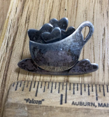 PIN BROCHE de plata de ley 925 firmado FARCHED taza de café taza corazones 11,1 gr Foto 1 de 3