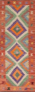South-western Reversible 7 ft, Kilim Flat-Weave Wool Runner Rug 2' 1" x 6' 8" - Picture 1 of 10
