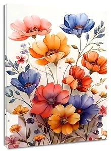 Arte de pared de lienzo floral rosa y azul hoja de planta rústica para baño sala de estar - Imagen 1 de 16