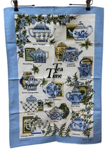 Asciugamano da tè irlandese lino "Tea Time" cabina irlandese teiere da appendere a parete McCaw Allen - Foto 1 di 8