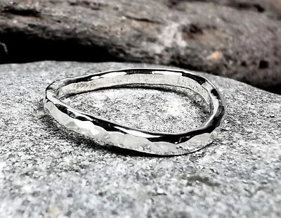 Sterling 925 Silver 2mm Chunky Hammered Thumb Ring Handmade By Starling Silver  - Image 1 of 4