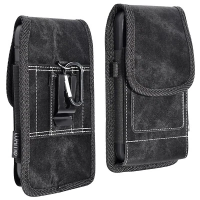 Universal Black Denim Vertical Wallet Belt Clip Pouch Pocket Holster 5.5 Case - Image 1 of 4