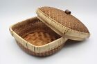 Vintage 1970's Indonesian Basket With Lid, Woven Wicker / Rattan Wood
