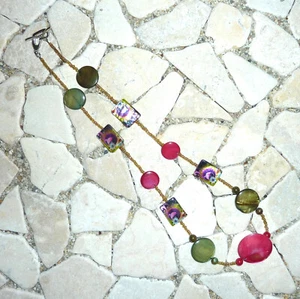 ★ mittellange Kette ★ Collier ★ olivgrün & pink ★ - Picture 1 of 2