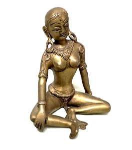 Vintage Messing sitzende Göttin Tara Statue Figur 5,5" - Bild 1 von 13