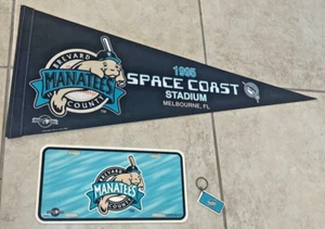 Brevard County Manatees 1995 Space Coast Pennant + lot plaque d'immatriculation et porte-clés - Photo 1/12