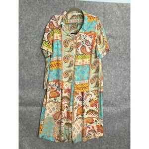 Rose + Olive 1X Two Piece Set Boho Paisley Button Shirt & Wide Leg Pants - Picture 1 of 10