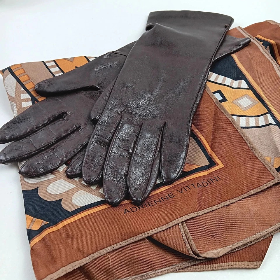 Guantes Finale De Colección Cuero Marrón Forrados de Seda Para Mujer Talla 6.5 Foto 1 de 4