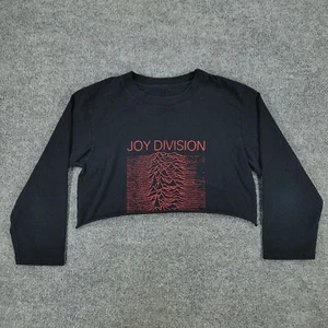 Joy Division Shirt Women's Small Black Crop Top Graphic Tee Long Sleeve Adult S - Picture 1 of 13