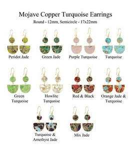 Round Semicircle Copper Jade Turquoise Gold Electroplated Drop Dangle Earrings - Picture 1 of 52