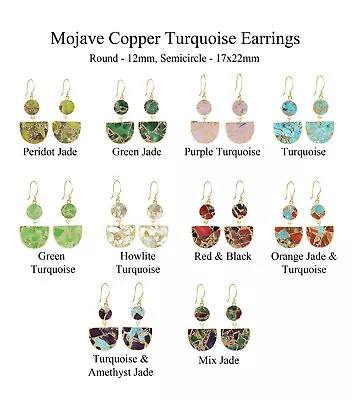 Round Semicircle Copper Jade Turquoise Gold Electroplated Drop Dangle Earrings  - Image 1 of 4