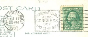 USA 1c on Floral Park Post card DETROIT MICH 1922 AERO CONGRESS Slogan cancel - Picture 1 of 3