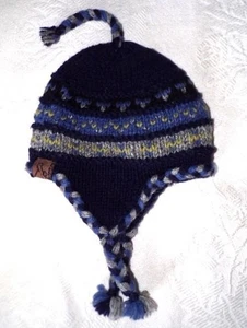 TURTLE FUR KNIT SHERPA HAT CAP with BRAIDS * Handmade in Nepal  One Size - Picture 1 of 7