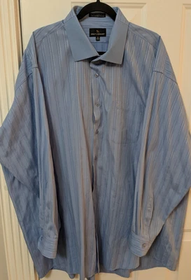 Camisa de vestir Stacy Adams azul sobre azul a rayas con cuello abotonado 20 36/37 Foto 1 de 4