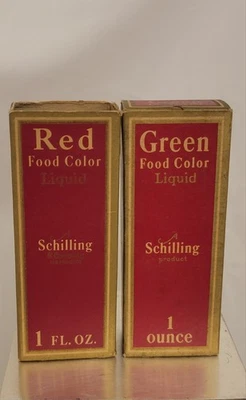1930s Schilling Red and Green Liquid Food Coloring with Original Paperwork READ  - Image 1 of 4