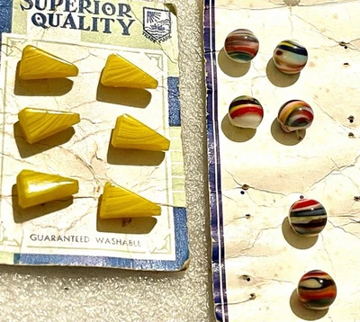 Vintage Glass Sewing Buttons Colorful Round Marbles Shape & Yellow  Triangles - Image 1 of 4
