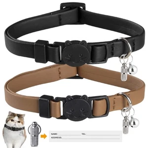 Upgrade Breakaway Cat Collar with Bells, Soft Leather Kitten Collars with Nam... - Picture 1 of 6