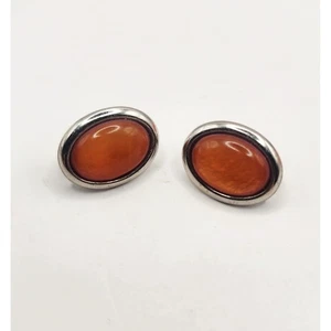 Ovaler Karneol Cabochon Ohrclips Silberfarben Vintage Stil - Bild 1 von 4