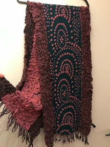 SACRED THREADS  Mauve Teal Viscose Patterned Fluffy Scarf - Picture 1 of 9