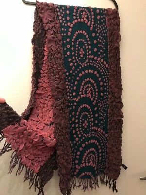 SACRED THREADS  Mauve Teal Viscose Patterned Fluffy Scarf - Image 1 of 4