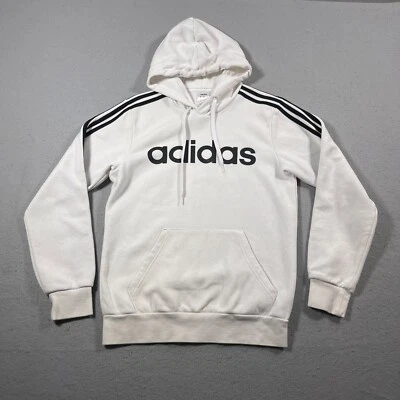 Adidas Hoodie Women Small White Pullover Logo Sweatshirt 3-Stripes Casual - Image 1 of 4