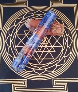 ORGONE WAND, LAPIS LAZULI ORGONE WAND, CRYSTAL WAND With 2 HELIX COPPER COILS - Picture 1 of 4