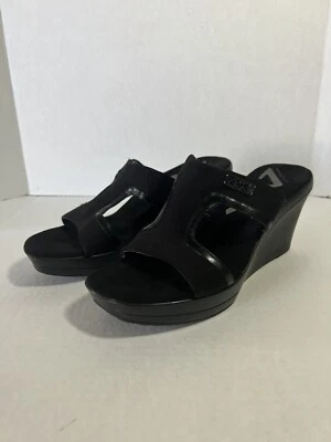 Anne Klein Womens Sandals Size 10M Black Wedge Suede Open Toe Slip On - Image 1 of 4