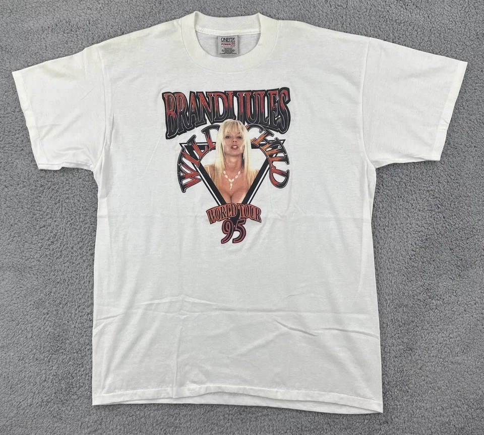 Vintage ONEITA Mens XL White T Shirt Brandi Jules 95 World Tour Porn Star Rare - Image 1 of 4
