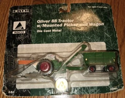 2001 RC, ERTL, Oliver 88 Tractor w/ Mounted Picker & Wagon, 1:64 Scale, NIP - Image 1 of 4