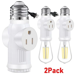 2Pack 2/3 Prong Light Socket Outlet E26 E27 Light Socket to Plug Adapter Convert - Picture 1 of 13