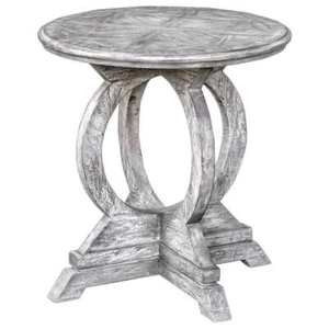 Uttermost Maiva 24" Round Coastal Wood Accent Table in Aged White - Picture 1 of 8