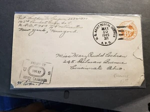 APO 758 SAARBOURG, FRANCE 1945 Censored WWII Army Cover 163 COMBAT ENGRS APO 371 - Picture 1 of 2