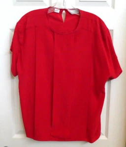 Nordstrom SZ 12 Red vintage Town Square 100% Silk Short Sleeve Blouse - Picture 1 of 8