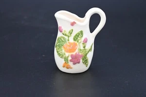 Vntg Beautifully Hand Painted Miniature Ceramic Pitcher Pink and Orange Flower - Picture 1 of 8