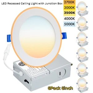 12W LED Recessed Light 5CCT 6 inch Ultra-Thin Dimmable Ceiling Lamp Junction Box - Picture 1 of 27
