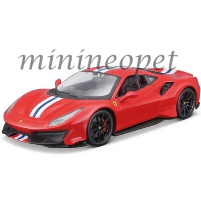 BBURAGO FERRARI 488 PISTA 1/24 DIECAST with WHITE & BLUE STRIPE RED 26026 - Image 1 of 2