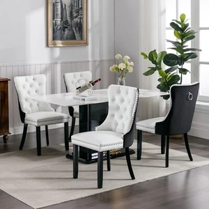Dining Chairs Set of 4 Upholstered Tufted Kitchen Chair, Wood Legs, Faux Leather - Picture 1 of 13