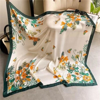 Роскошный напечатанный шелковый шарф, цветок шелковистая шаль, многофункциональный、Purpose шелковый шарф - Изображение 1 из 4