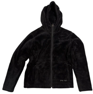 Marmot Girls M Black Sherpa Polyester Fleece Hooded Zip Front Jacket Pockets - Image 1 of 4