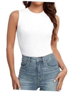 Tank Tops for Women Summer Sleeveless Racerback Casual Basic Medium White - Picture 1 of 7