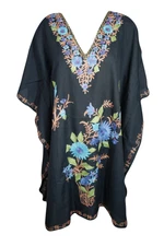 Bohemian Women Black Floral Kimono Caftan Boho Gypsy Stylish Short Kaftan Dress