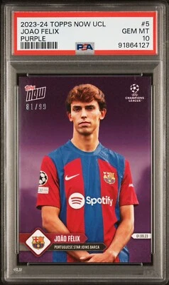 2023-24 Topps Now UCL #5 Joao Felix Purple /99 PSA 10 - Image 1 of 3