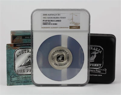 2008 Australia $1 Silver 1921 Kookaburra Penny Commemorative NGC PF-69 UC - Image 1 of 3