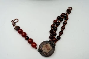 Pulsera 7" Cristal Cuentas Triple Hilo Cobre Búho Dije - Imagen 1 de 2