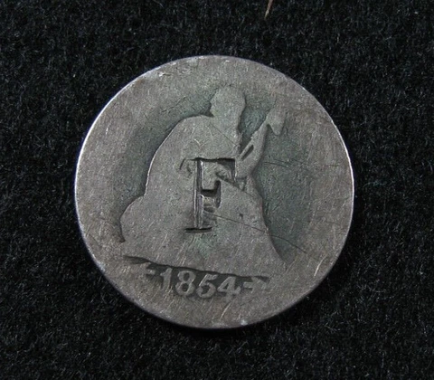 1854 O - LIBERTY SEATED QUARTER  -  Counter Stamped " F " Cover